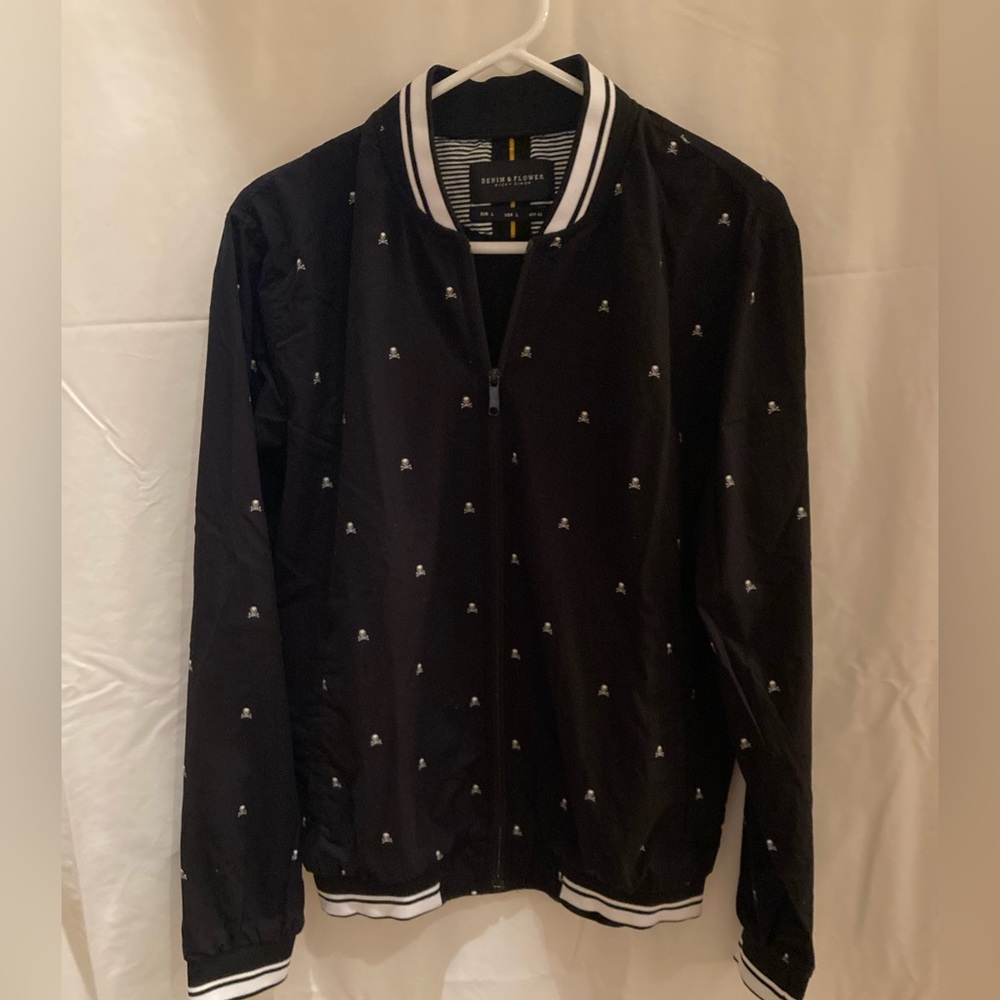 Denim & Flower Black Zip-Up Jacket